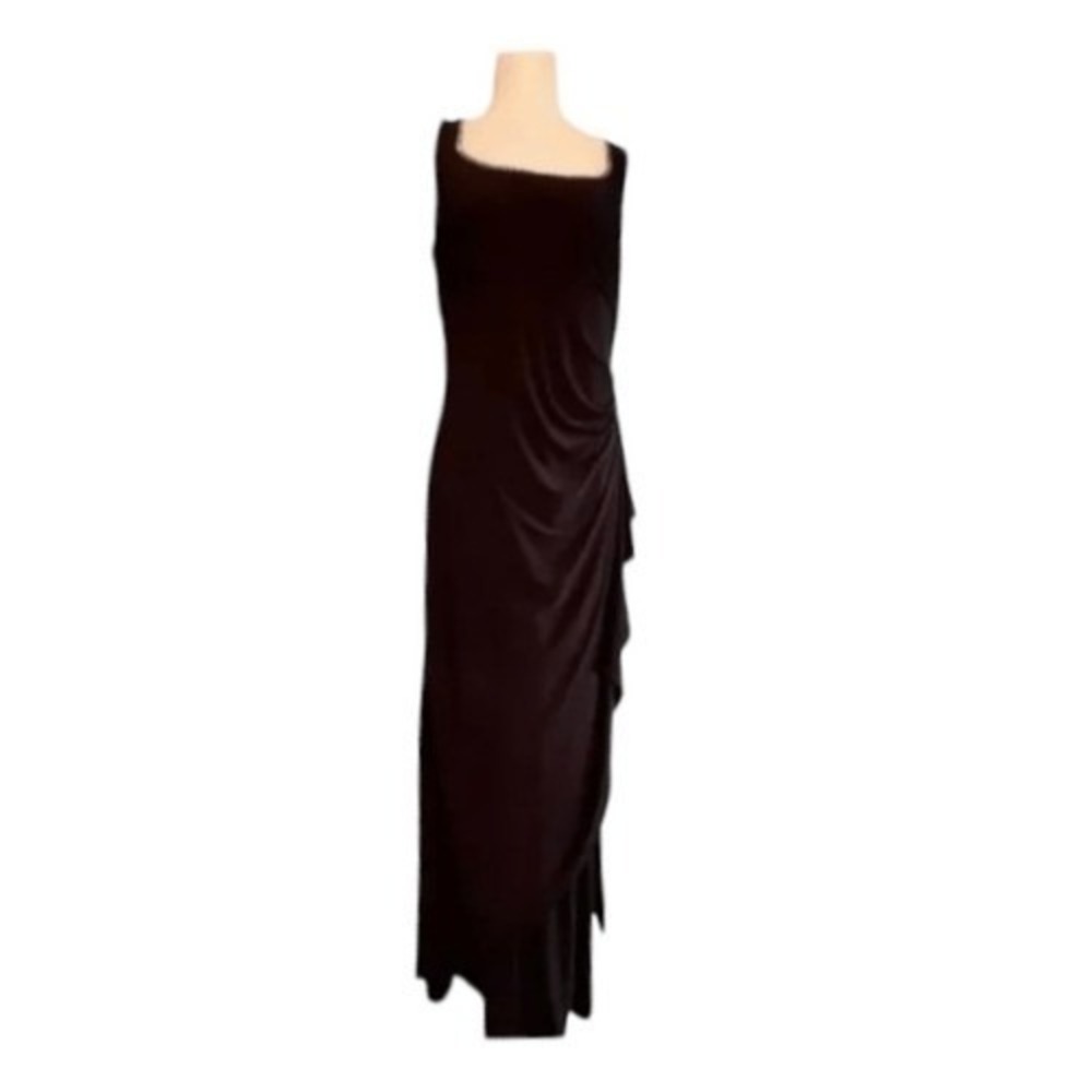 Alex Evenings Rhinestone Embellished Evening‎ Gown Black Chiffon Maxi Dress 14